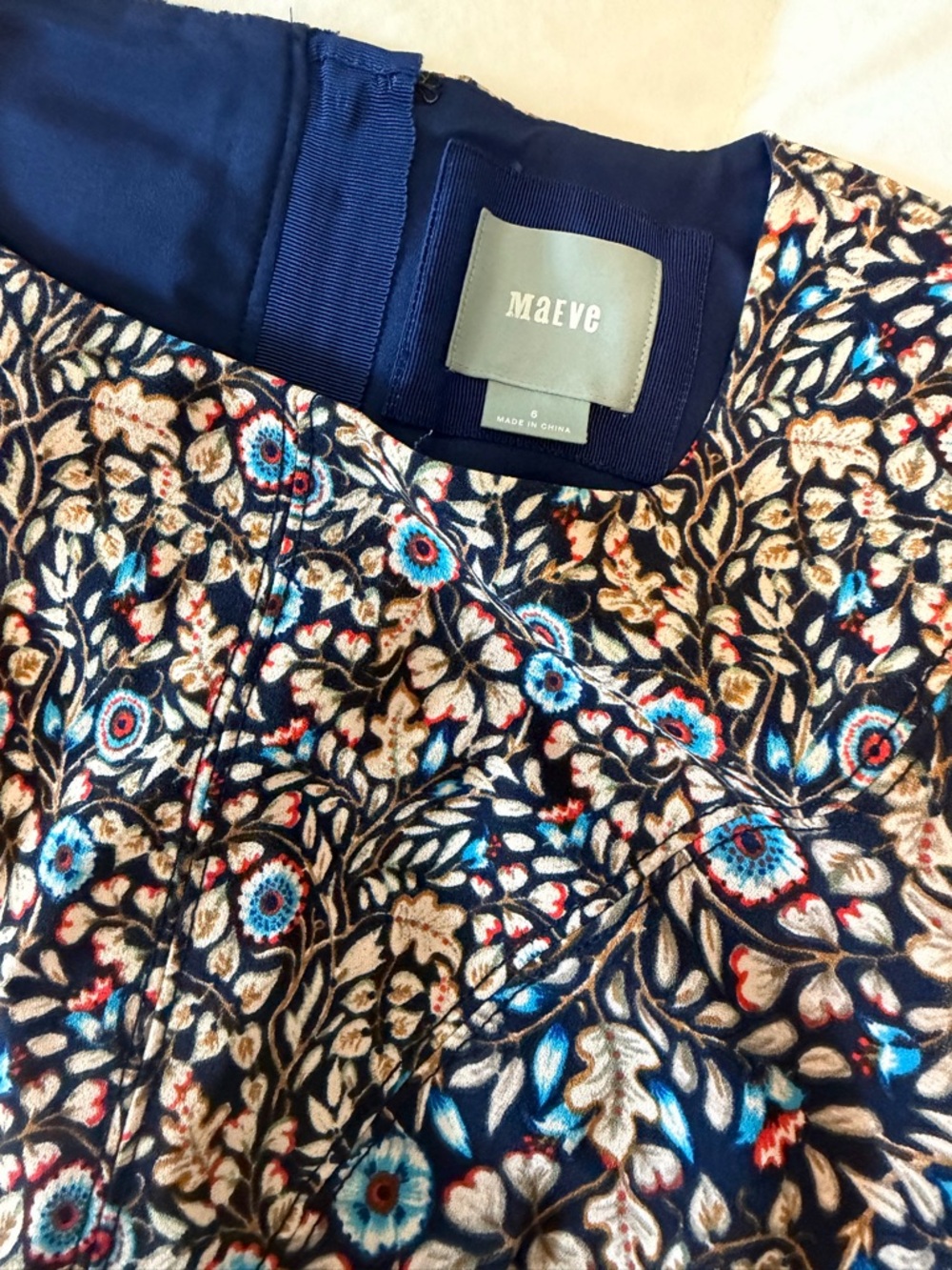 Maeve Navy Floral Patterned Dress with Blue and Cream Accents - Picture 2 of 6